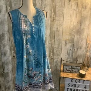 Floral Blue Sleeveless Dress. Great beach cover up too. Size L